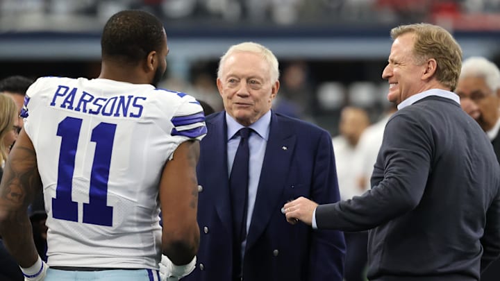 Dallas Cowboys outside linebacker Micah Parsons meets with owner Jerry Jones and NFL commissioner Roger Goodell.