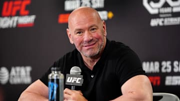Mar 25, 2023; San Antonio, Texas, USA; UFC president Dana White at a press conference after UFC Fight Night at AT&T Center. Mandatory Credit: Aaron Meullion-Imagn Images