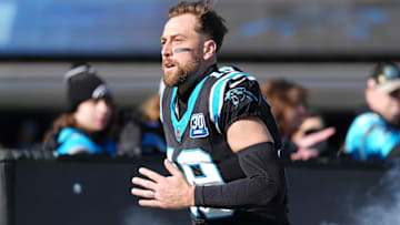 Dec 22, 2024; Charlotte, North Carolina, USA; Carolina Panthers wide receiver Adam Thielen (19) takes the field during the first quarter against the Arizona Cardinals at Bank of America Stadium. Mandatory Credit: Jim Dedmon-Imagn Images