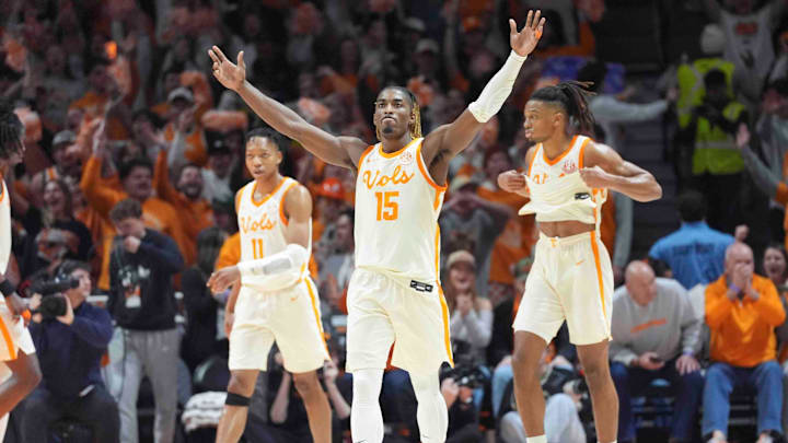 during a men’s college basketball game between Tennessee and Vanderbilt at Thompson-Boling Arena at Food City Center, Saturday, Feb. 15, 2025.