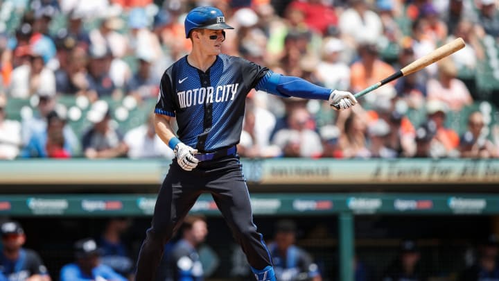 Detroit Tigers first base Mark Canha (21) gets ready to bat against Chicago White Sox during the first inning at Comerica Park in Detroit on Saturday, June 22, 2024.