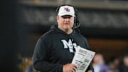 Mississippi State Bulldogs head coach Jeff Lebby on field against the Missouri Tigers during the first half of the game at Faurot Field at Memorial Stadium.