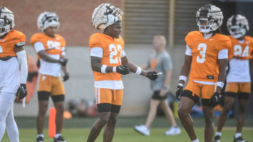 Tennessee’s Boo Carter (23) during a fall Tennessee football practice, in Knoxville, Tenn., Thursday, Aug. 8, 2024.
