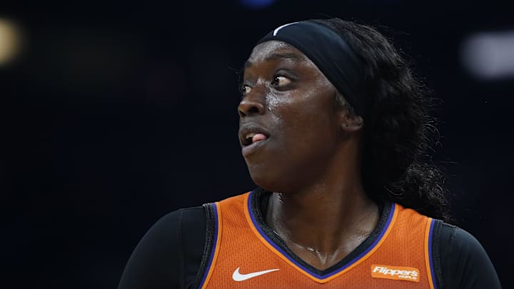 Mercury guard Kahleah Copper (2) looks at her bench during a game against the Fever at PHX Arena in Phoenix on Aug. 7, 2025.