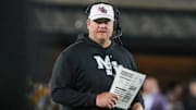 Mississippi State Bulldogs head coach Jeff Lebby on field against the Missouri Tigers during the first half of the game at Faurot Field at Memorial Stadium. 