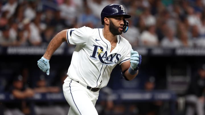 Rays outfielder Amed Rosario singles during a game against the New York Yankees at Tropicana Field. 