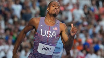 South Carolina Gamecocks alum Quincy Hall running at the 2024 Summer Olympic Games in Paris, France