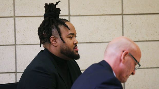 Defendant former Iowa State defensive line Eyioma Uwazurike in court at Story County Courthouse on Friday, Oct. 20, 2023. 