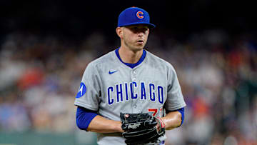 Chicago Cubs reliever Chris Flexen stares down the Houston Astros.