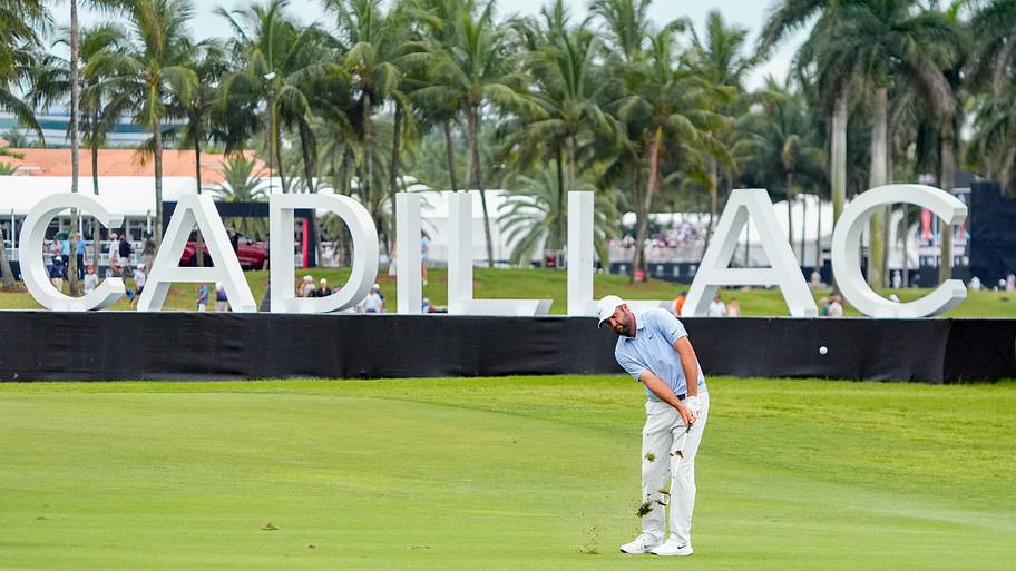 Scottie Scheffler plays  his approach shot on the 10th hole during the final round of the 2026 Cadillac Championship.