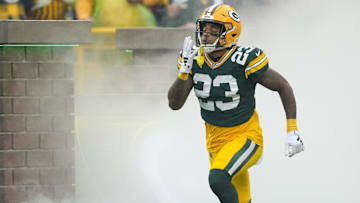 Green Bay Packers cornerback Jaire Alexander (23) before the game against the Arizona Cardinals at Lambeau Field.