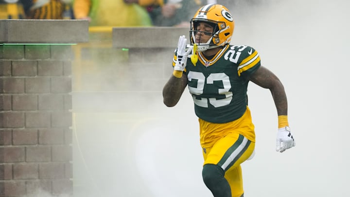 Green Bay Packers cornerback Jaire Alexander (23) before the game against the Arizona Cardinals at Lambeau Field.