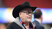 Professional wrestling commentator Jim Ross looks on before the 2019 Peach Bowl.