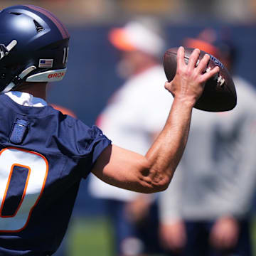 Jun 10, 2025; Denver, CO, USA; Denver Broncos quarterback Bo Nix (10) during minicamp at Broncos Park Powered by CommonSpirit. 