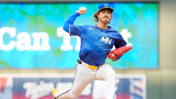 Minnesota Twins starter Joe Ryan throws a pitch against the Pittsburgh Pirates.