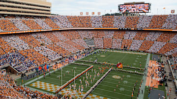 Tennessee Runs Through the T in an orange and white checkered Neyland Stadium on Saturday, September 24, 2022 in Knoxville, Tenn to mark the start of the NCAA college football game against Florida in Knoxville, Tenn.