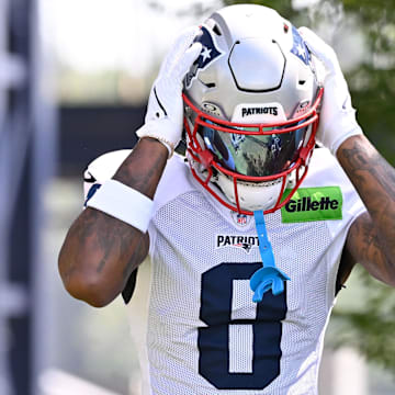 Jul 28, 2025; Foxborough, MA, USA; New England Patriots wide receiver Stefon Diggs (8) heads to the practice fields for training camp at Gillette Stadium. Mandatory Credit: Eric Canha-Imagn Images