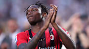 Rafael Leao of Ac Milan  celebrates at the end of the Serie...