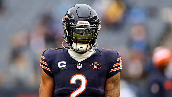 Dec 10, 2023; Chicago, Illinois, USA; Chicago Bears wide receiver DJ Moore (2) practices before the game against the Detroit Lions at Soldier Field. Dec 10, 2023; Chicago, Illinois, USA; Chicago Bears wide receiver DJ Moore (2) practices before the game against the Detroit Lions at Soldier Field.