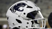 Sep 19, 2024; Boone, North Carolina, USA;  A South Alabama Jaguars helmet on the bench during the second half against the Appalachian State Mountaineers at Kidd Brewer Stadium. Mandatory Credit: Reinhold Matay-Imagn Images