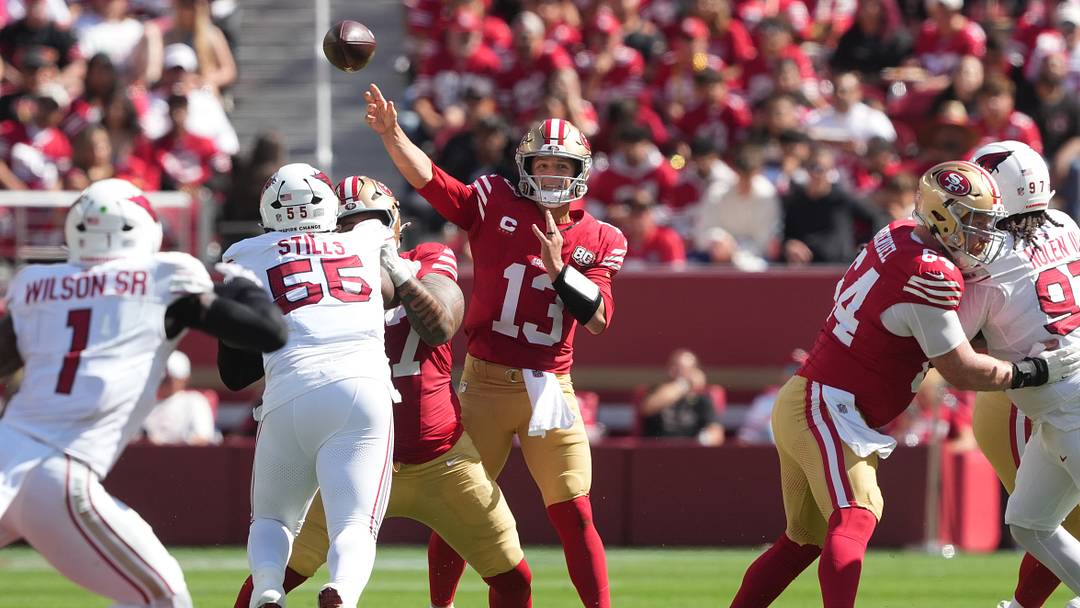 Sep 27, 2026; Santa Clara, California, USA; San Francisco 49ers quarterback Brock Purdy (13) throws a pass against the Arizona Cardinals during the second quarter at Levi's Stadium. Mandatory Credit: Darren Yamashita-Imagn Images Sep 27, 2026; Santa Clara, California, USA; San Francisco 49ers quarterback Brock Purdy (13) throws a pass against the Arizona Cardinals during the second quarter at Levi's Stadium. Mandatory Credit: Darren Yamashita-Imagn Images