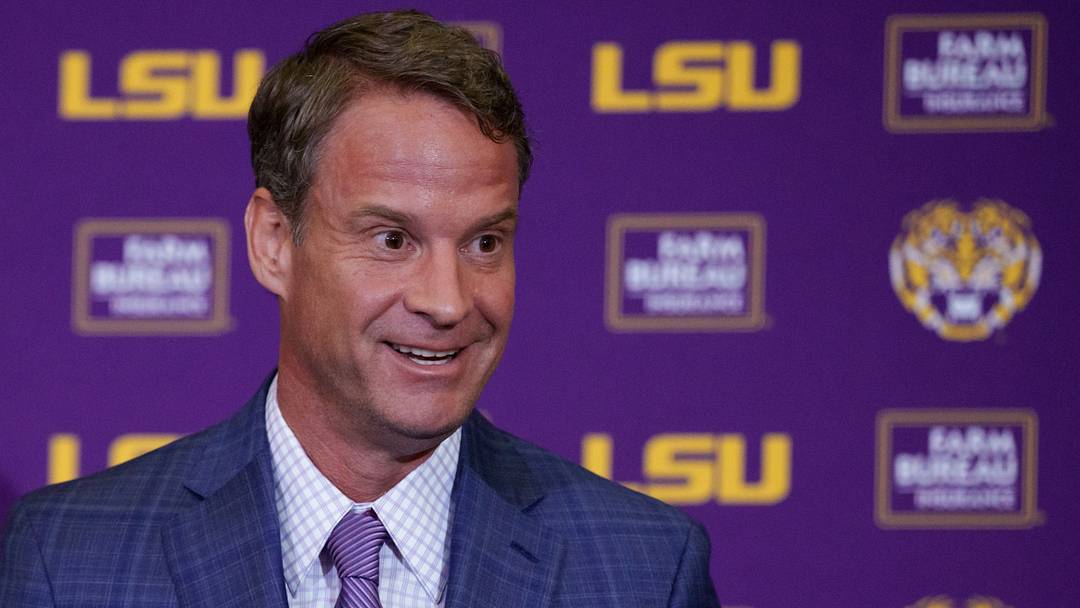 LSU new head coach Lane Kiffin speaks at South Stadium Club at Tiger Stadium.