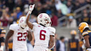 Nov 23, 2024; Berkeley, California, USA; Stanford Cardinal cornerback Collin Wright (6) gestures after a California Golden Bears incomplete pass during the third quarter at California Memorial Stadium. Mandatory Credit: Darren Yamashita-Imagn Images