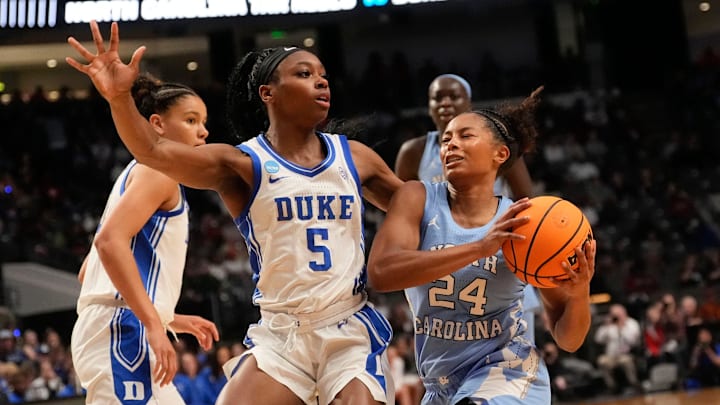 Oluchi Okananwa (5) led the Blue Devils with 12 points and 12 rebounds off the bench. Oluchi Okananwa (5) led the Blue Devils with 12 points and 12 rebounds off the bench.
