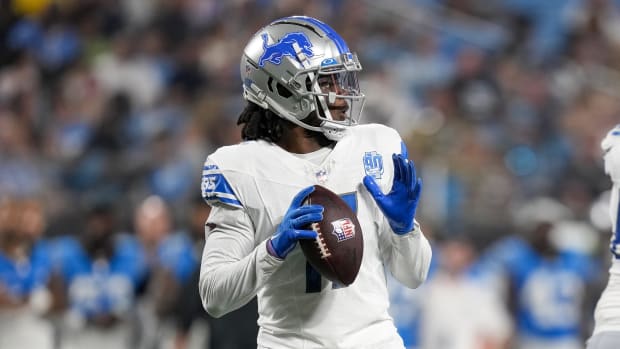 Detroit Lions quarterback Teddy Bridgewater (17) drops back to pass during the second quarter against the Carolina Panthers