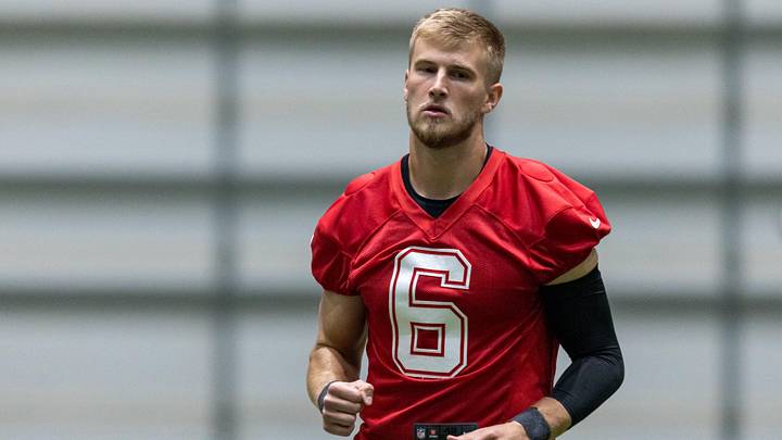 May 10, 2025; New Orleans, LA, USA;  New Orleans Saints quarterback Tyler Shough (6) during rookie minicamp at Ochsner Sports Performance Center. Mandatory Credit: Stephen Lew-Imagn Images