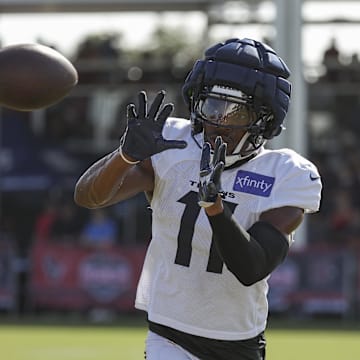 Jul 29, 2024; Houston, TX, USA; Houston Texans cornerback Jeff Okudah (11) during training camp at Houston Methodist Training Center. Mandatory Credit: Troy Taormina-Imagn Images