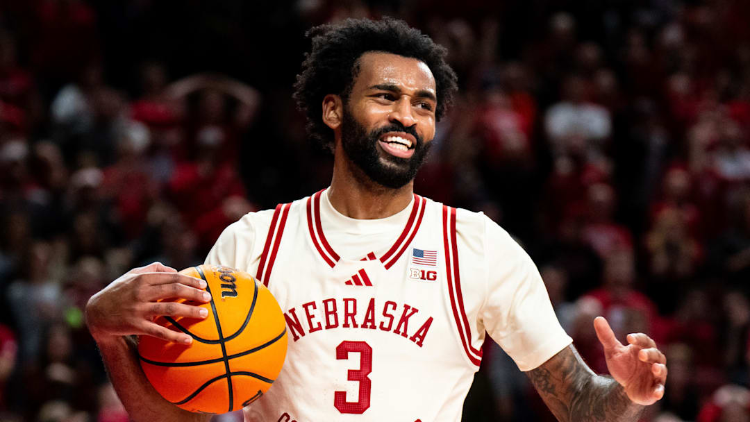 Jan 30, 2025; Lincoln, Nebraska, USA; Nebraska Cornhuskers guard Brice Williams (3) reacts after a foul during the second half against the Illinois Fighting Illini at Pinnacle Bank Arena. Jan 30, 2025; Lincoln, Nebraska, USA; Nebraska Cornhuskers guard Brice Williams (3) reacts after a foul during the second half against the Illinois Fighting Illini at Pinnacle Bank Arena.