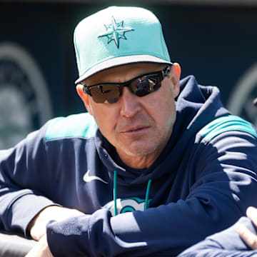 Seattle Mariners manager Dan Wilson looks on during a spring training game against the San Diego Padres on March 15 at Peoria Sports Complex.