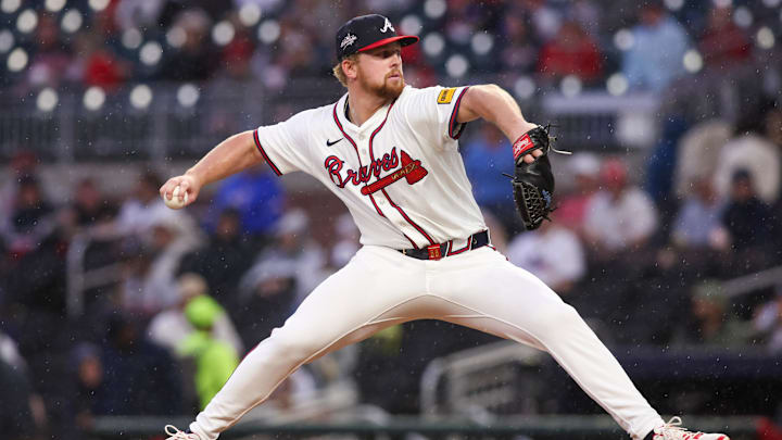 Atlanta Braves starting pitcher Spencer Schwellenbach (56) throws against the Philadelphia Phillies in the third inning at Truist Park in 2025. Atlanta Braves starting pitcher Spencer Schwellenbach (56) throws against the Philadelphia Phillies in the third inning at Truist Park in 2025.