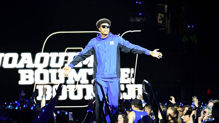 Oct 3, 2026; Durham, NC, USA;  Duke Blue Devils forward Joaquim Boumtje Boumtje (30) during the Countdown to Craziness at Cameron Indoor Stadium.  Mandatory Credit: Zachary Taft-Imagn Images