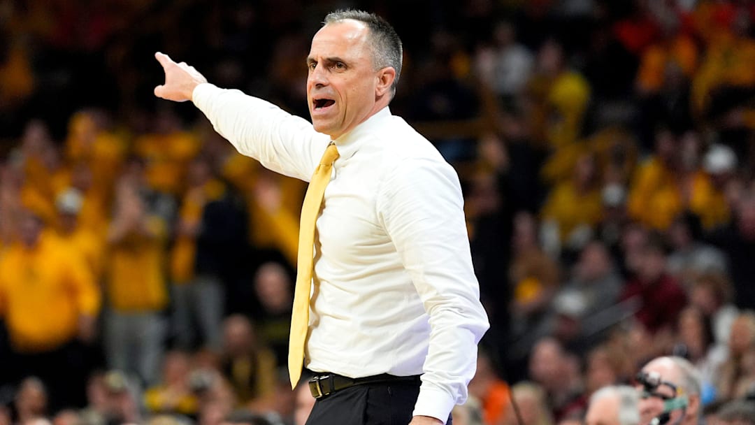 Iowa head coach Ben McCollum reacts during a basketball game against the Illinois Fighting Illini Jan. 11, 2026 at Carver-Hawkeye Arena in Iowa City, Iowa.