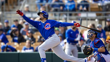 Feb 26, 2023; Phoenix, Arizona, USA; Chicago Cubs shortstop Christopher Morel against the Los