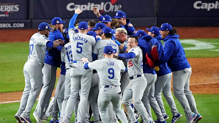 The Los Angeles Dodgers celebrate the 2024 World Series.