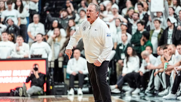 Michigan State head coach Tom Izzo reacts to a play against Michigan during the second half at Breslin Center in East Lansing on Friday, Jan. 30, 2026.
