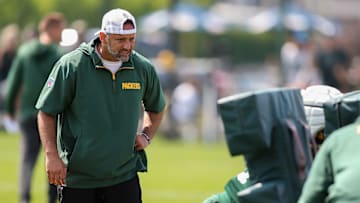 Green Bay Packers linebackers coach Anthony Campanile watches players run through a drill on Saturday, July 27, 2024, at Ray Nitschke Field in Ashwaubenon, Wis.