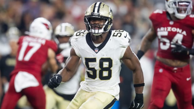 New Orleans Saints  linebacker Anfernee Orji (58) against the Arizona Cardinals during a preseason NFL game 