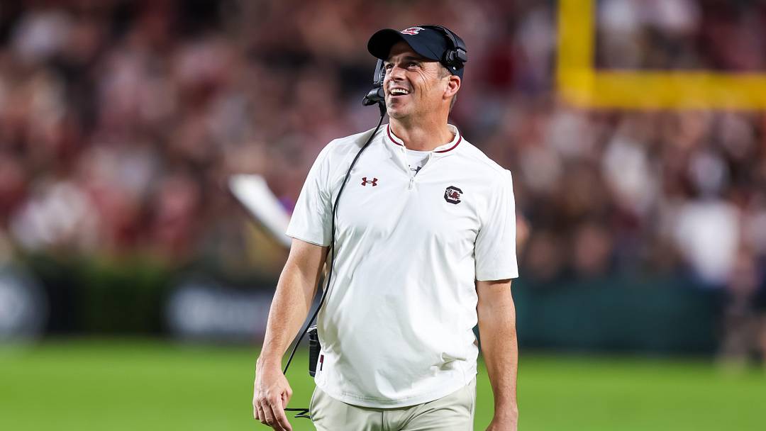 Nov 22, 2025; Columbia, South Carolina, USA; South Carolina Gamecocks head coach Shane Beamer reacts to a play against the Coastal Carolina Chanticleers in the second half at Williams-Brice Stadium. Mandatory Credit: Jeff Blake-Imagn Images