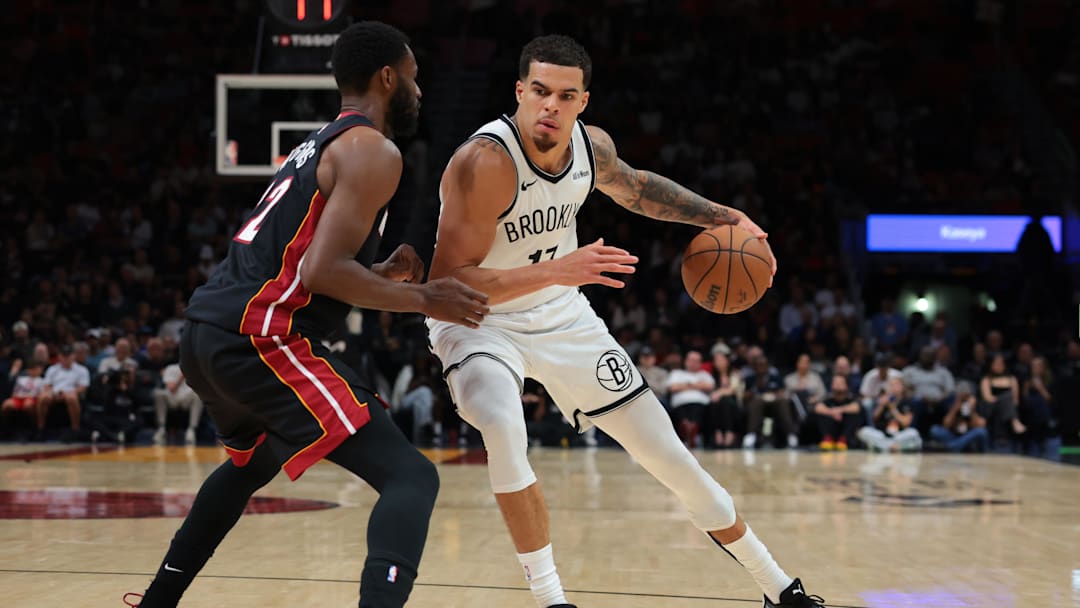 Mar 3, 2026; Miami, Florida, USA; Brooklyn Nets forward Michael Porter Jr. (17) drives to the basket against Miami Heat forward Andrew Wiggins (22) during the second quarter at Kaseya Center. Mandatory Credit: Sam Navarro-Imagn Images Mar 3, 2026; Miami, Florida, USA; Brooklyn Nets forward Michael Porter Jr. (17) drives to the basket against Miami Heat forward Andrew Wiggins (22) during the second quarter at Kaseya Center. Mandatory Credit: Sam Navarro-Imagn Images