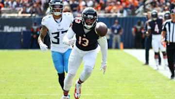 Keenan Allen gives chase to a long deep ball from QB Caleb Williams in the season-opening 24-17 Bears win over Tennessee.