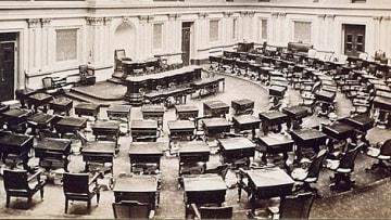 The U.S. Senate chamber and its rows of desks.