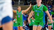 The Florida Gulf Coast Eagles compete against the New College of Florida Mighty Banyans in the season opener at Alico Arena in Fort Myers, Fla., on Monday, Nov. 3, 2025. FGCU won 96-60.