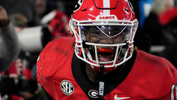 Georgia linebacker Chris Cole (18) celebrates after recovering fumble late during the second half of a NCAA college football game against Tennessee in Athens, Ga., on Saturday, Nov. 16, 2024.