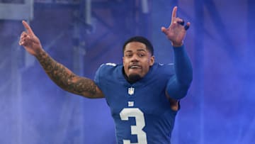 Jan 7, 2024; East Rutherford, New Jersey, USA; New York Giants wide receiver Sterling Shepard (3) enters the field during introductions the field before the game against the Philadelphia Eagles at MetLife Stadium. Mandatory Credit: Vincent Carchietta-Imagn Images