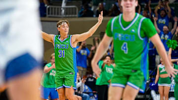 The Florida Gulf Coast Eagles compete against the New College of Florida Mighty Banyans in the season opener at Alico Arena in Fort Myers, Fla., on Monday, Nov. 3, 2025. FGCU won 96-60.