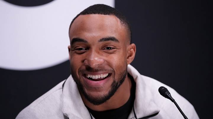 New England Patriots running back Treveyon Henderson (32).
